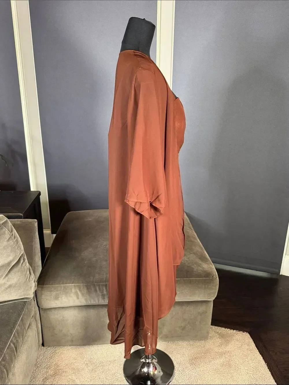 Women’s Brown Chiffon Formal Mother of the Bride Dress Draped Jacket Size 14 NWT